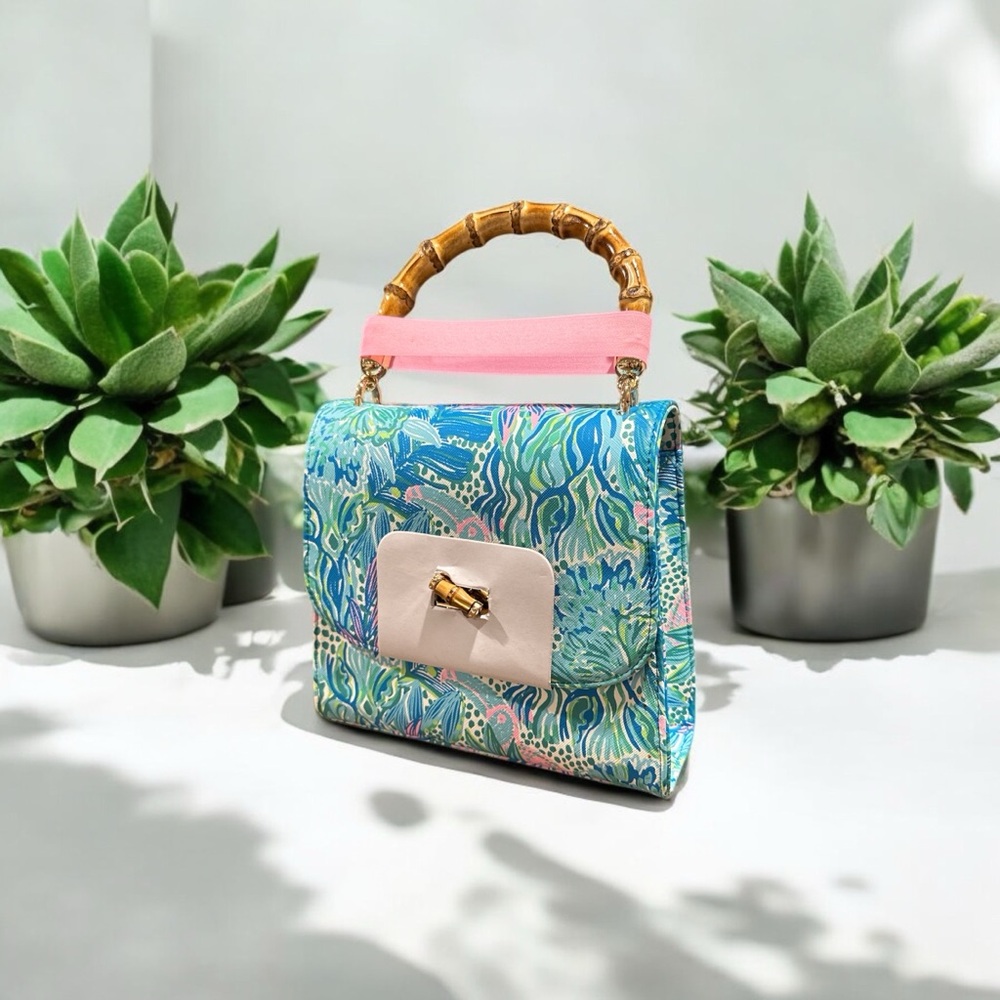 Lilly Pulitzer Bamboo Handle Botanical Green Holiday In The Sun Purse Valentines